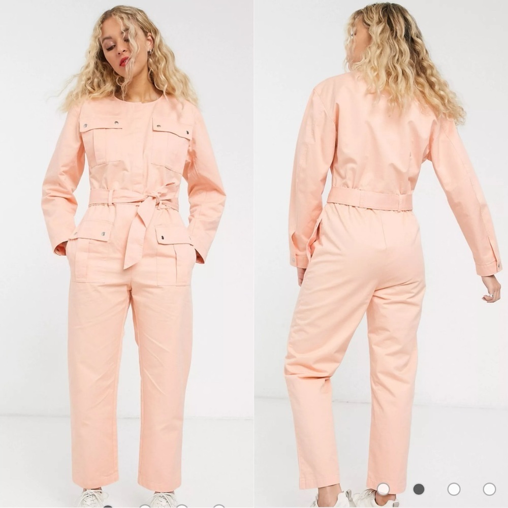 & Other Stories pocket detail utility jumpsuit in bleached peach pastel size 2